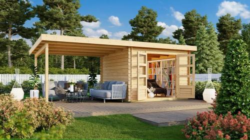 dřevěný domek KARIBU BASTRUP 5 + přístavek 300 cm (73299) natur