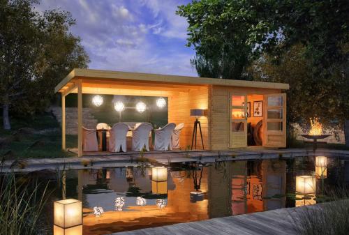 dřevěný domek KARIBU BASTRUP 5 + přístavek 400 cm (73991) natur