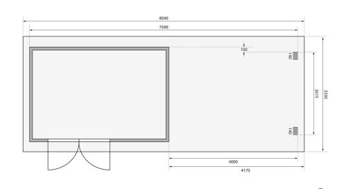 dřevěný domek KARIBU BASTRUP 8 + přístavek 400cm (78678) natur