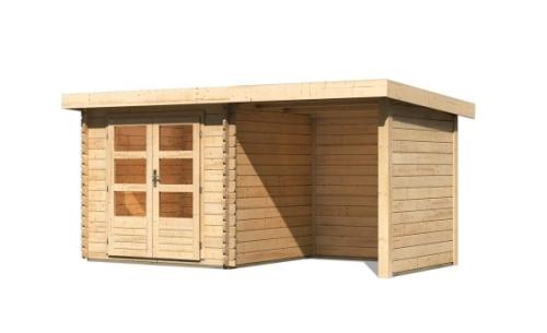 fából készült kerti ház KARIBU BASTRUP 2 + egy menedéket 200 cm a hát-és oldalfalakkal együtt (73314) natur
