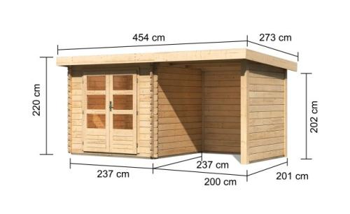 fából készült kerti ház KARIBU BASTRUP 2 + egy menedéket 200 cm a hát-és oldalfalakkal együtt (73314) natur