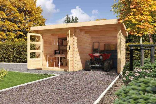 fából készült kerti ház KARIBU BASTRUP 2 + egy menedéket 200 cm a hát-és oldalfalakkal együtt (73314) natur