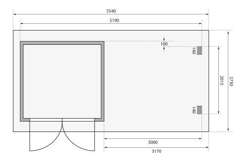 dřevěný domek KARIBU BASTRUP 2 + přístavek 300 cm včetně zadní a boční stěny (91531) natur