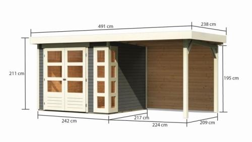 dřevěný domek KARIBU KERKO 3 + přístavek 240 cm včetně zadní stěny (9186) terragrau