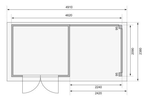 dřevěný domek KARIBU KERKO 3 + přístavek 240 cm včetně zadní stěny (9186) terragrau