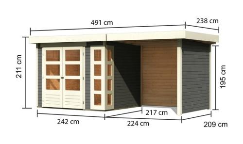 dřevěný domek KARIBU KERKO 3 + přístavek 240 cm včetně zadní a boční stěny (82935) terragrau