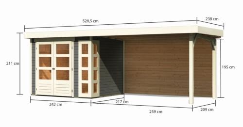 dřevěný domek KARIBU KERKO 3 + přístavek 280 cm včetně zadní stěny (9188) terragrau