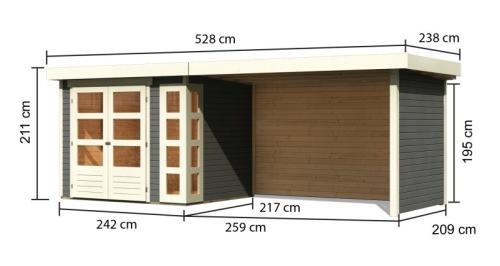 dřevěný domek KARIBU KERKO 3 + přístavek 280 cm včetně zadní a boční stěny (82939) terragrau