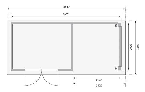 dřevěný domek KARIBU KERKO 4 + přístavek 240 cm včetně zadní stěny (9190) terragrau