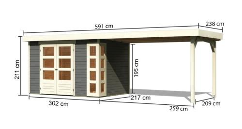 dřevěný domek KARIBU KERKO 4 + přístavek 280 cm (82945) terragrau