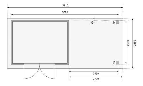 dřevěný domek KARIBU KERKO 4 + přístavek 280 cm včetně zadní stěny (9192) terragrau