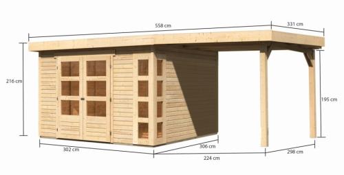 dřevěný domek KARIBU KERKO 6 + přístavek 240 cm (93282) natur