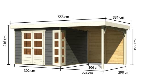 dřevěný domek KARIBU KERKO 6 + přístavek 240 cm včetně zadní stěny (38734) terragrau