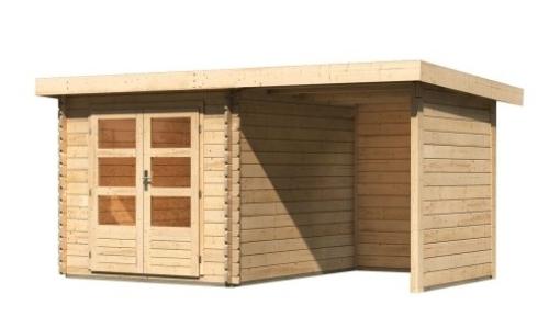 dřevěný domek KARIBU BASTRUP 4 + přístavek 200 cm včetně zadní a boční stěny (77937) natur