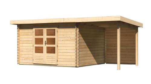 dřevěný domek KARIBU BASTRUP 7 + přístavek 200 cm včetně zadní stěny (9313) natur