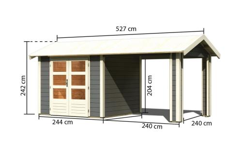 dřevěný domek KARIBU THERES 3 vč. přístavku (31451) terragrau