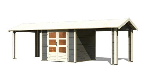 dřevěný domek KARIBU THERES 3 vč. dvou přístavku (31457) terragrau