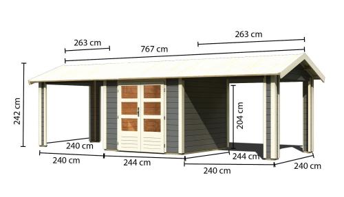 dřevěný domek KARIBU THERES 3 vč. dvou přístavku (31457) terragrau