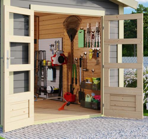 dřevěný domek KARIBU THERES 3 vč. dvou přístavku (31457) terragrau