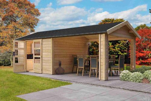 dřevěný domek KARIBU THERES 7 vč. přístavku (31454) natur