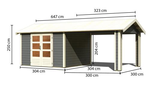 dřevěný domek KARIBU THERES 7 vč. přístavku (31455) terragrau