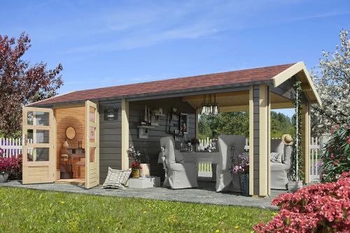 dřevěný domek KARIBU THERES 7 vč. přístavku (31455) terragrau