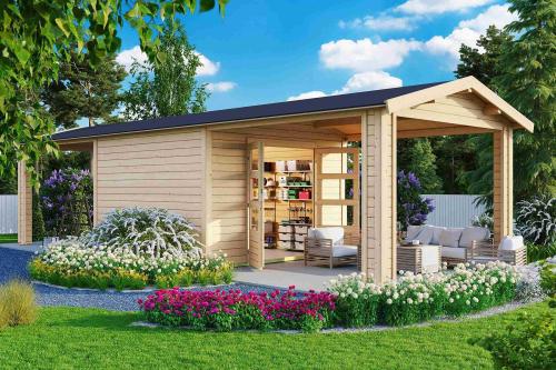 dřevěný domek KARIBU THERES 7 vč. dvou přístavku (31460) natur