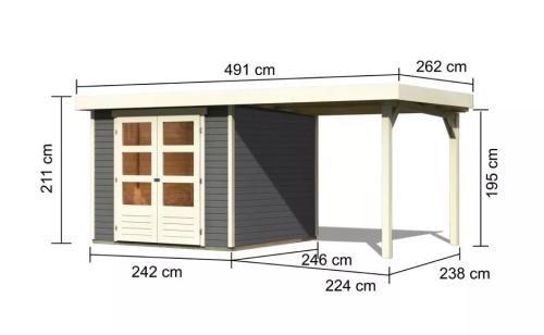 dřevěný domek KARIBU ASKOLA 3,5 + přístavek 240 cm (9144) terragrau