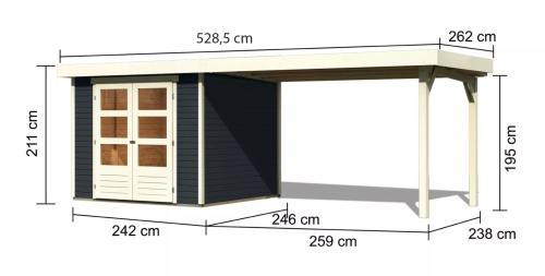 dřevěný domek KARIBU ASKOLA 3,5 + přístavek 280 cm (48913) antracit