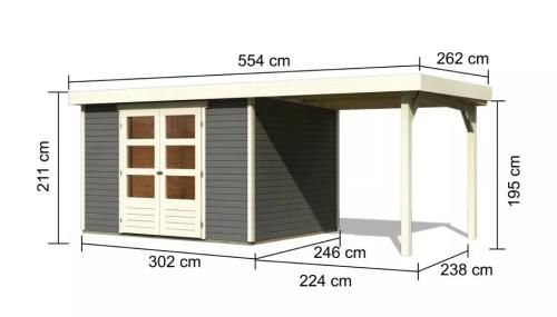 dřevěný domek KARIBU ASKOLA 5 + přístavek 240 cm (9154) terragrau