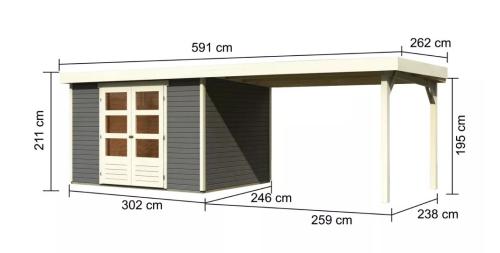 dřevěný domek KARIBU ASKOLA 5 + přístavek 280 cm (9159) terragrau