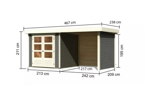 dřevěný domek KARIBU ASKOLA 2 + přístavek 240 cm včetně zadní a boční stěny (82906) terragrau