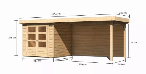 dřevěný domek KARIBU ASKOLA 2 + přístavek 280 cm včetně zadní stěny (9167) natur