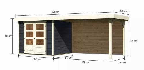 dřevěný domek KARIBU ASKOLA 3 + přístavek 280 cm včetně zadní stěny (38666) antracit