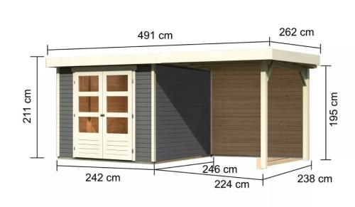 dřevěný domek KARIBU ASKOLA 3,5 + přístavek 240 cm včetně zadní stěny (9145) terragrau