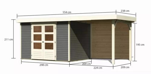 dřevěný domek KARIBU ASKOLA 4 + přístavek 240 cm včetně zadní stěny (9178) terragrau