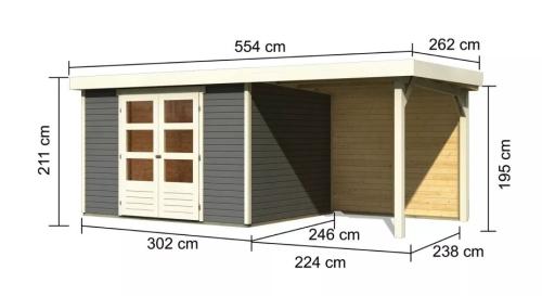 dřevěný domek KARIBU ASKOLA 5 + přístavek 240 cm včetně zadní stěny (9156) terragrau