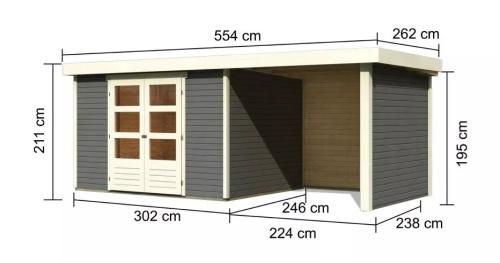 dřevěný domek KARIBU ASKOLA 5 + přístavek 240 cm včetně zadní a boční stěny (9157) terragrau