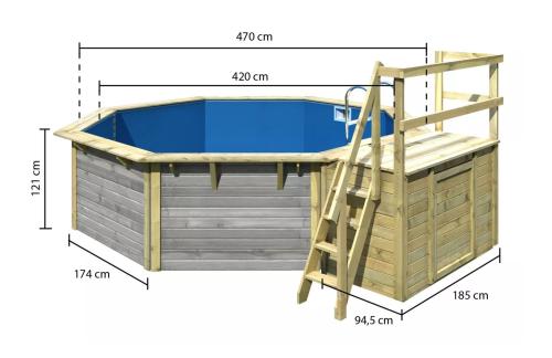 bazén KARIBU model X2 včetně malé terasy (39060) 4,7 x 5,5 m wassergrau