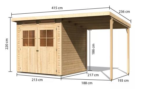 dřevěný domek KARIBU GLUCKSBURG 3 + přístavek 190 cm (83231) natur