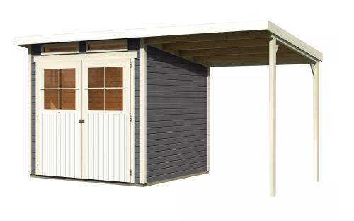 dřevěný domek KARIBU GLUCKSBURG 3 + přístavek 190 cm (68769) terragrau