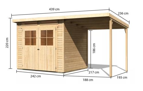 dřevěný domek KARIBU GLUCKSBURG 4 + přístavek 190 cm (83232) natur