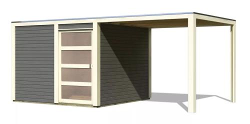 dřevěný domek KARIBU QUBIC 2 + přístavek 270 cm (89397) terragrau