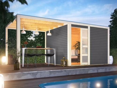 dřevěný domek KARIBU QUBIC 2 + přístavek 270 cm (89397) terragrau