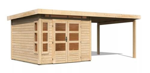 dřevěný domek KARIBU KASTORF 6 + přístavek 320 cm (31542) natur