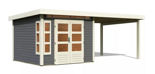 dřevěný domek KARIBU KASTORF 6 + přístavek 320 cm (31543) terragrau