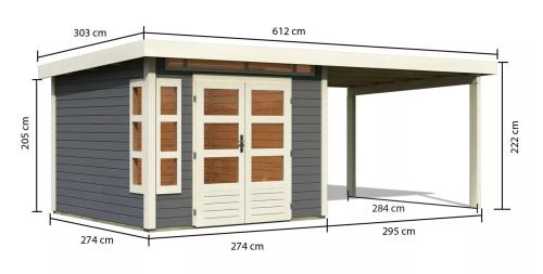dřevěný domek KARIBU KASTORF 6 + přístavek 320 cm (31543) terragrau