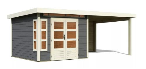 dřevěný domek KARIBU KASTORF 6 + přístavek 320 cm včetně zadní stěny (31547) terragrau