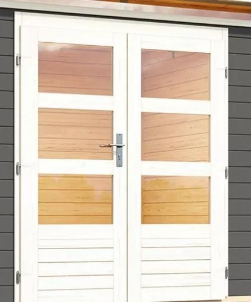 dřevěný domek KARIBU KASTORF 6 + přístavek 320 cm včetně zadní stěny (31547) terragrau