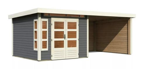 dřevěný domek KARIBU KASTORF 6 + přístavek 320 cm včetně zadní a boční stěny (31549) terragrau